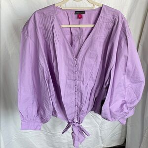 Vince Camuto Garden Romance soft Iris Button-Front Tie Blouse 2X NWT
